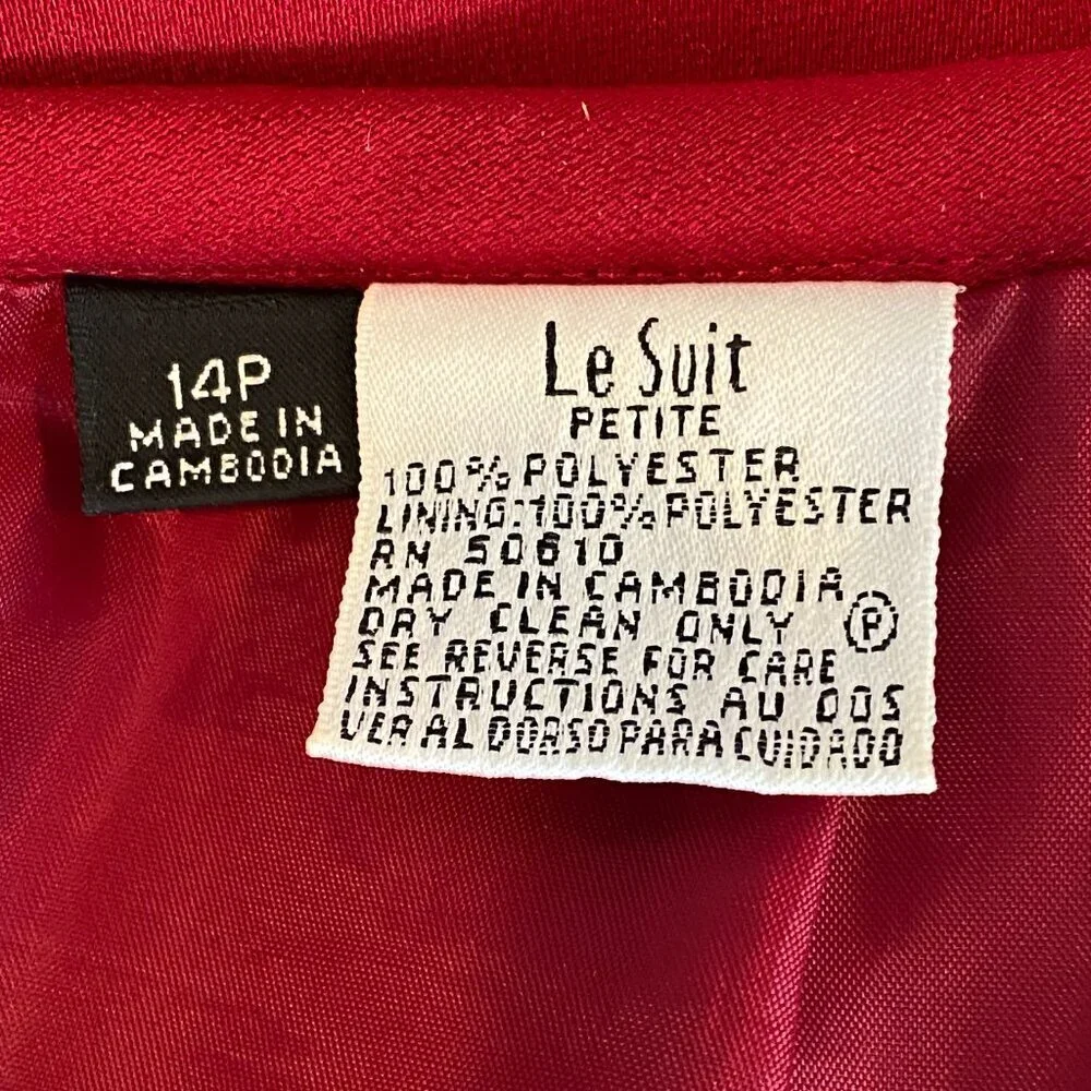 Le Suit 2-Piece Blazer Jacket & Skirt Set Sz 14P‎ Red #321H